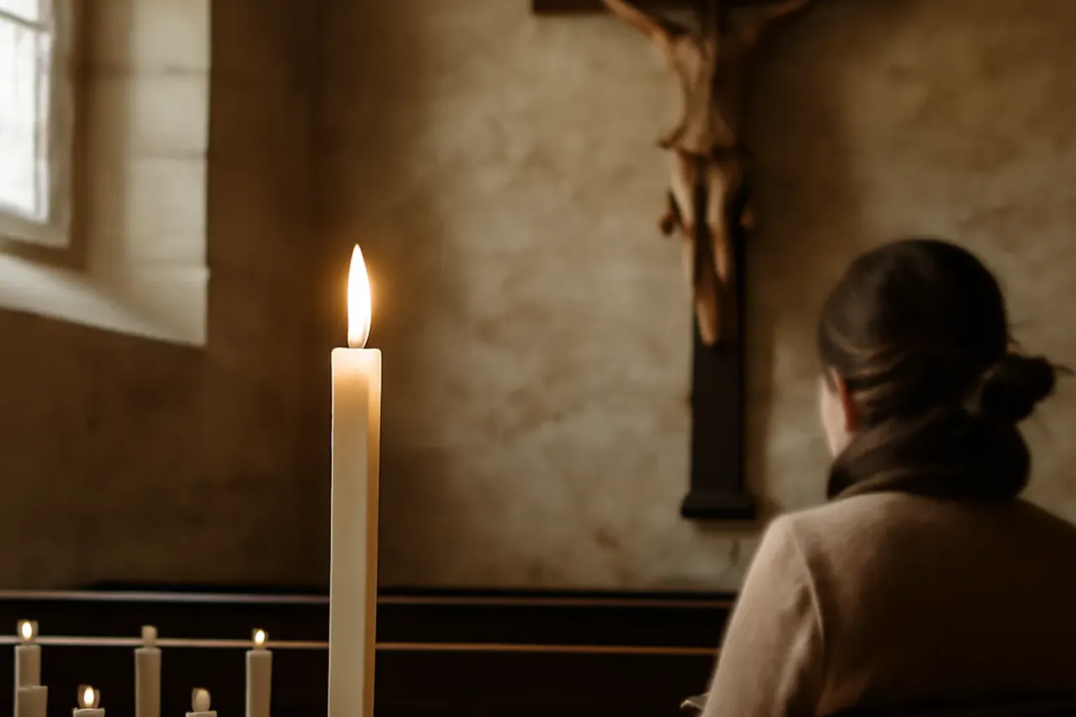 Croix en bois sobre devant un paysage hivernal — quarante jours de patience