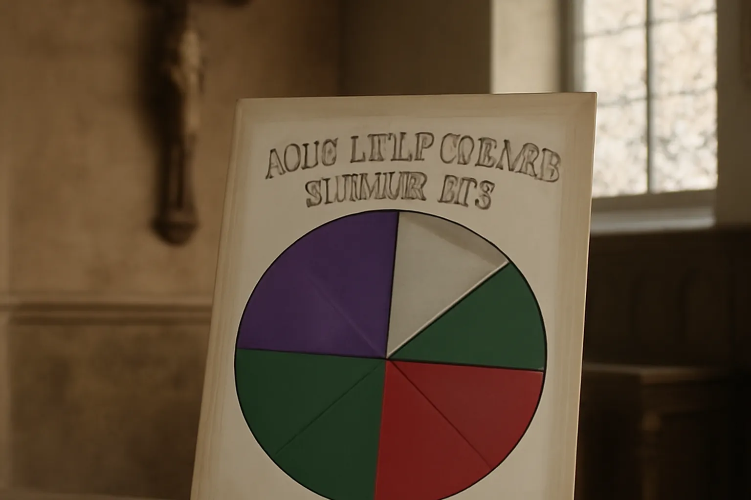 Roue liturgique catholique — couleurs des saisons (violet, blanc, vert, rouge)