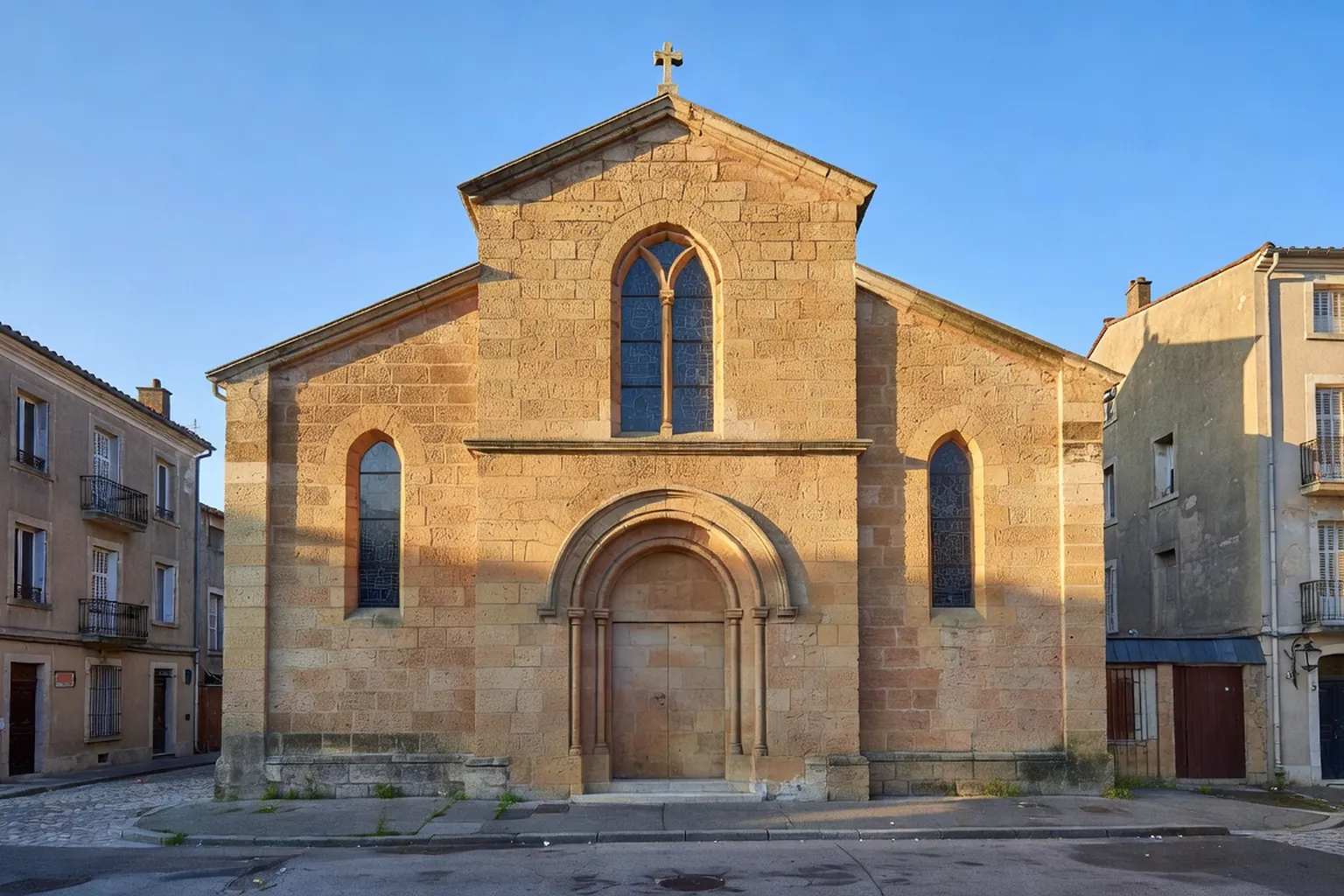 Église catholique de Saint-Fons — façade au matin