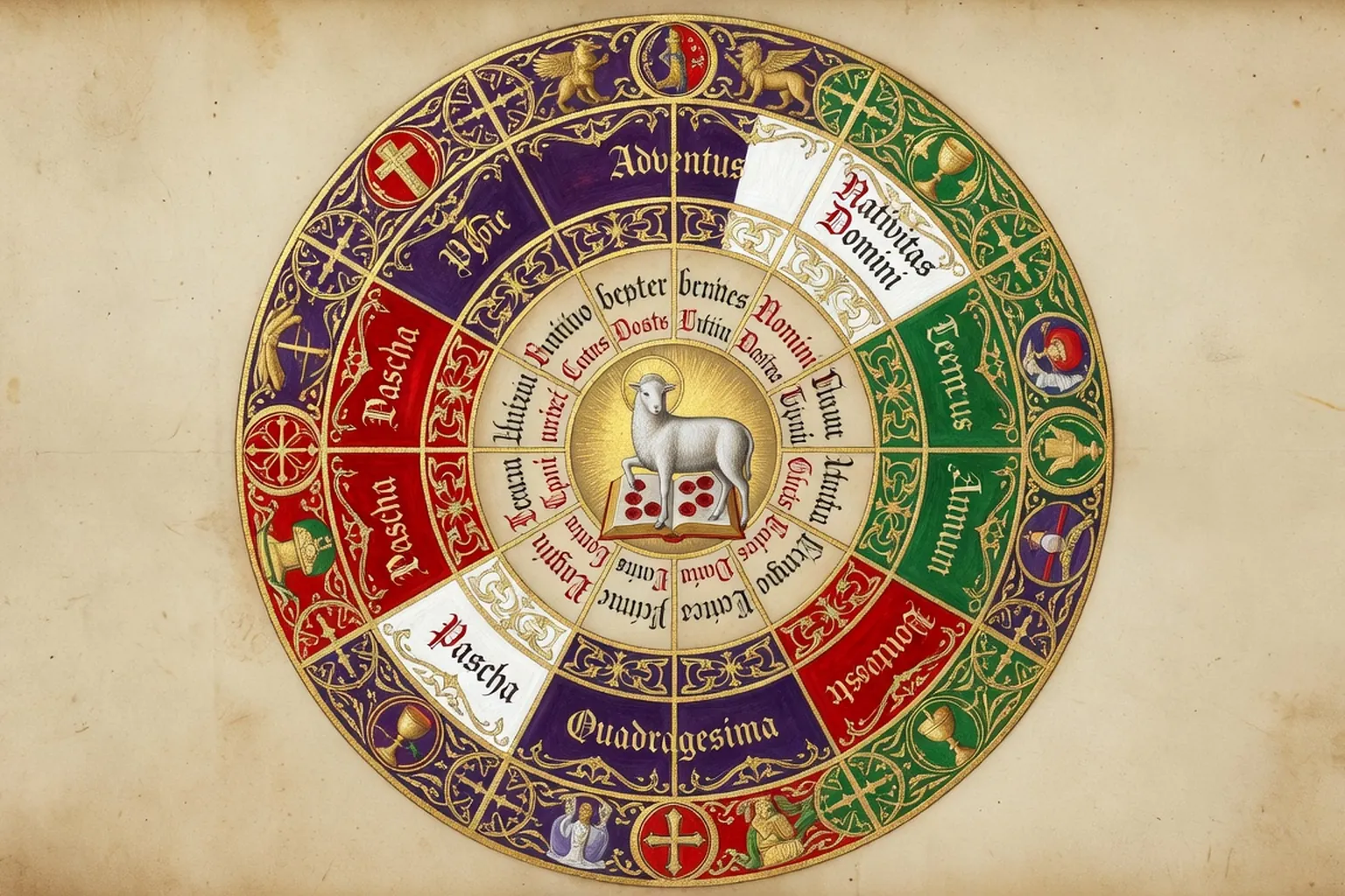 Calendrier liturgique avec couleurs des saisons