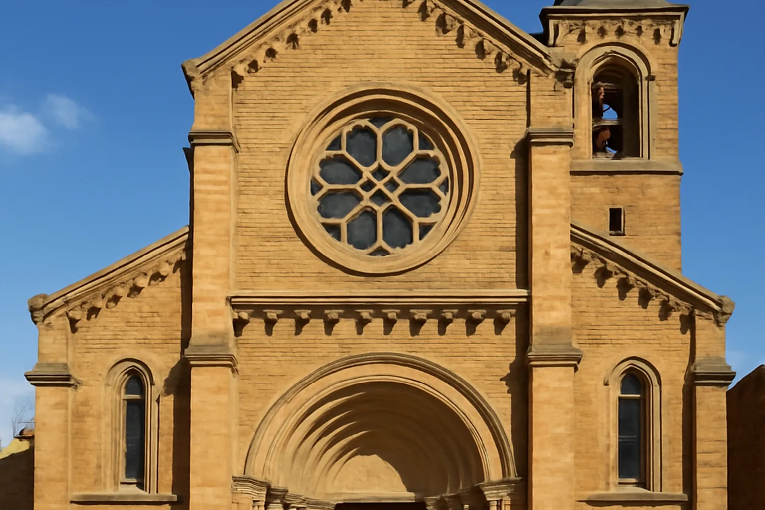 Église catholique en pierre dans le paysage lyonnais